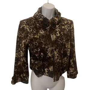 Grace Elements Brown Gold Animal Print Cropped Jacket